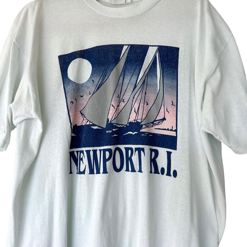 Vintage Newport RI Sailboat Graphic Tee Powder Blue Single Stitch Size Large - Picture 2 of 8